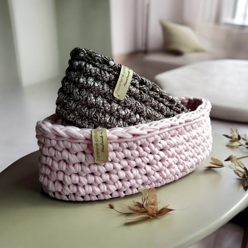 hackovany kosik set sada oval ruzovy